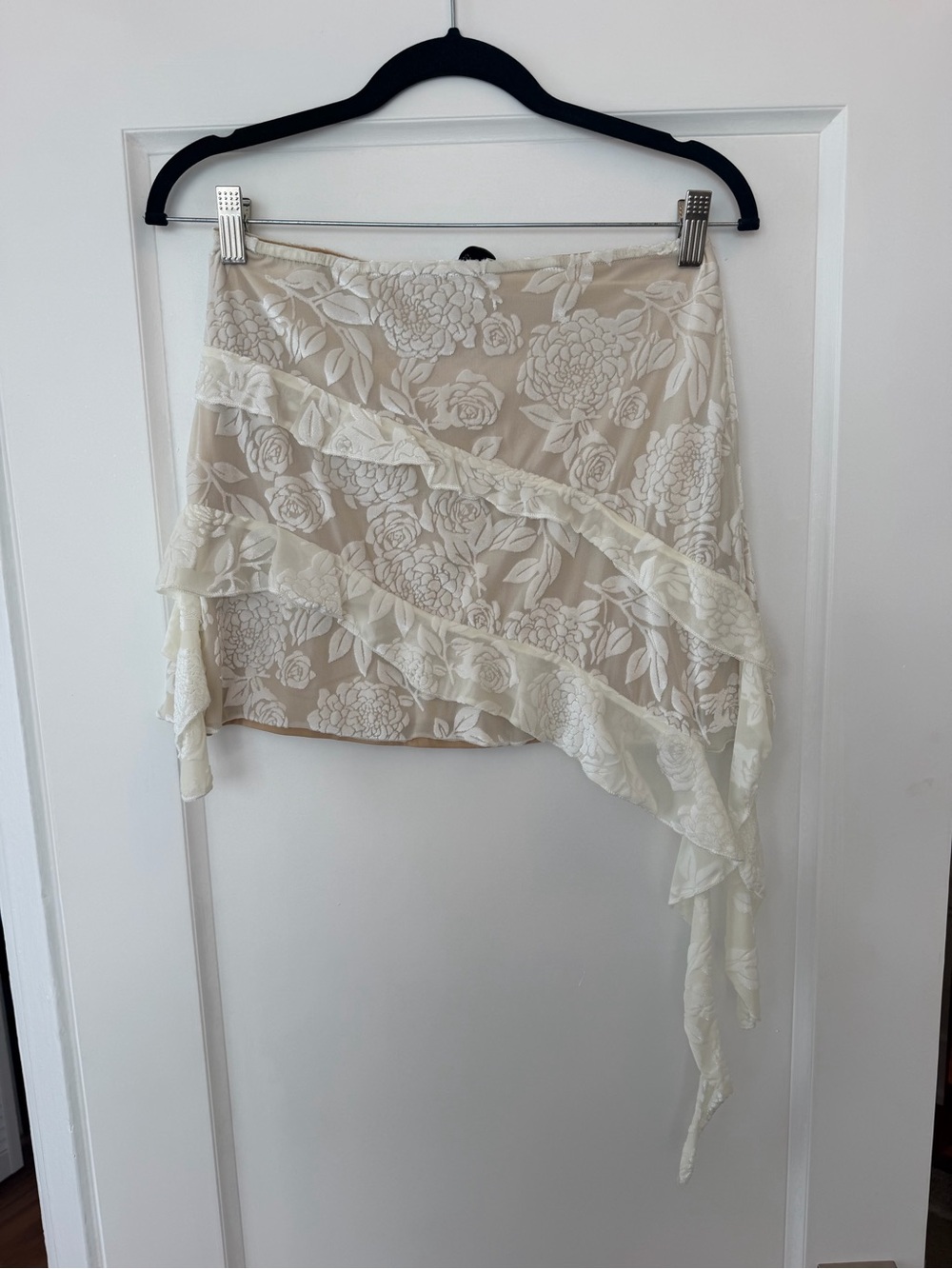 Princess Polly Cream Floral Lace Asymmetric Ruffle Skirt